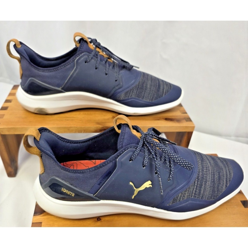 Puma Ignite NXT Golf Shoes Mens Size 11 Navy/Tan Waterproof Spikeless Sneakers
